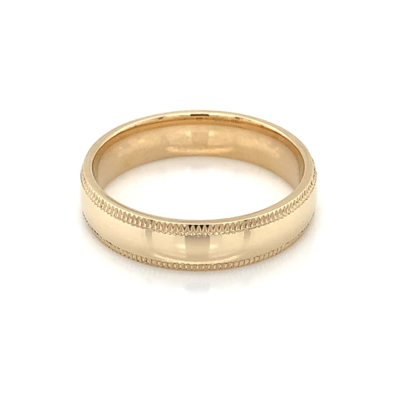 9ct Gold Men's 5mm Heavy Millgrain Court Wedding Ring