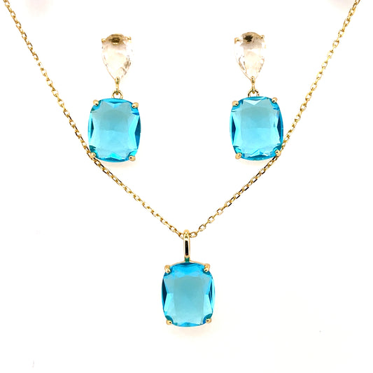 Gold-plated Silver Aqua CZ Pendant & Earring Set GL2286