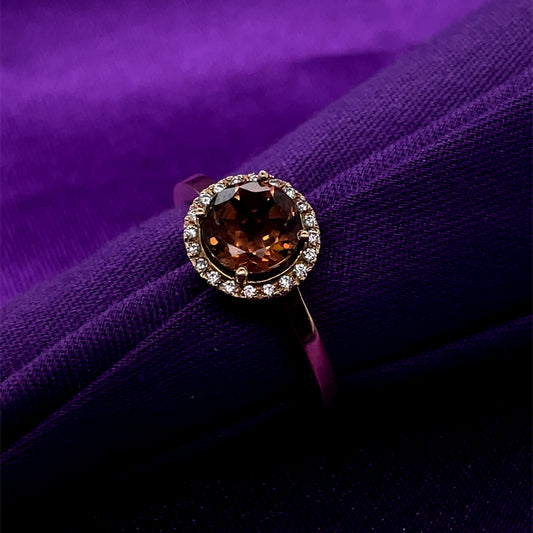 9ct Gold Tourmaline & Diamond Halo Ring GRX217