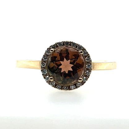 9ct Gold Tourmaline & Diamond Halo Ring GRX217
