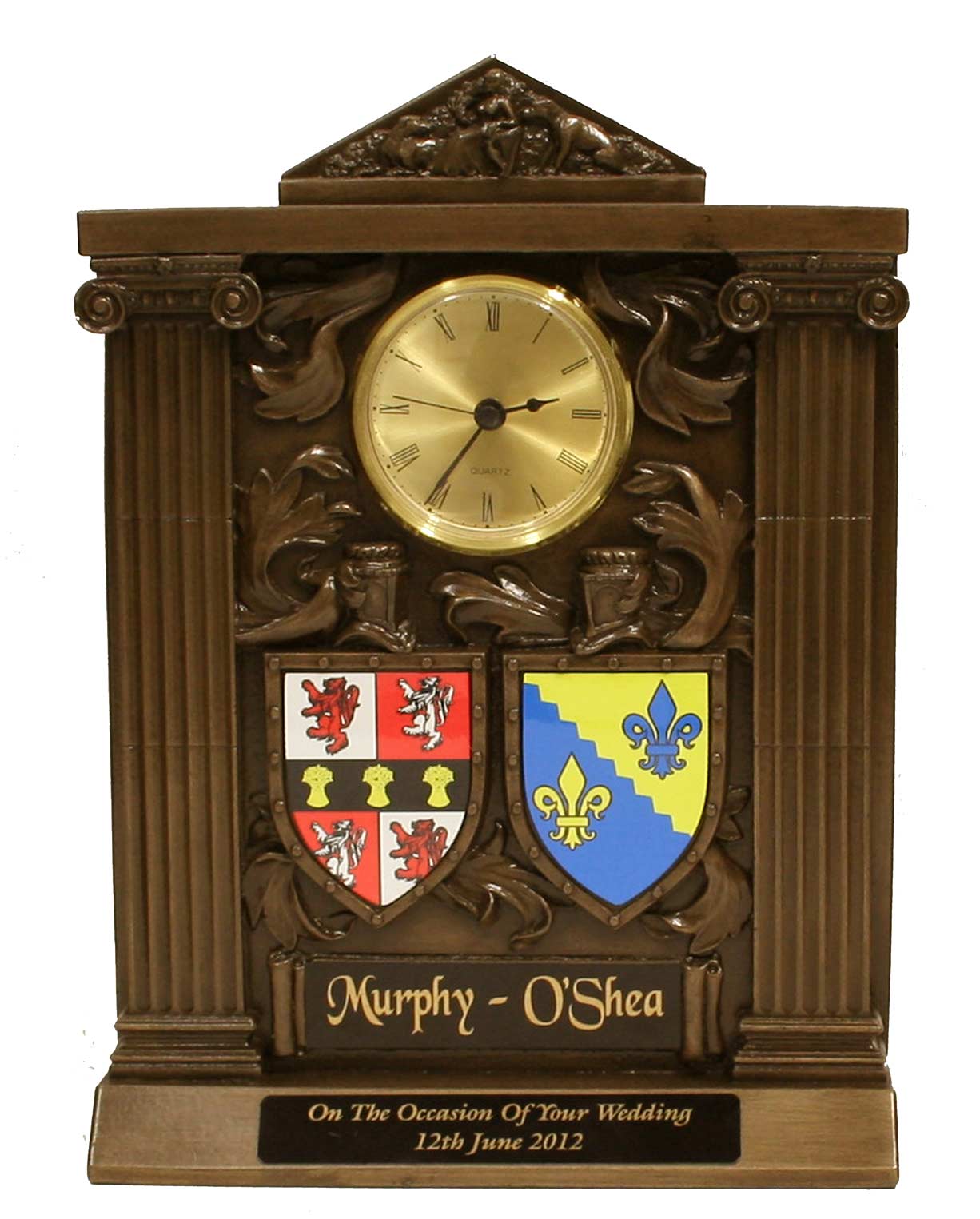 Bronze Large Double Family Crest Clock HC1