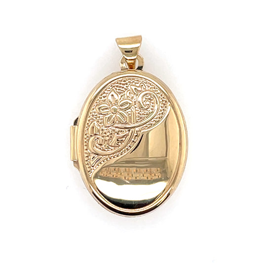 9ct Gold Engraved Oval Locket GL051