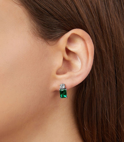 CHIARA FERRAGNI EMERALD EARRINGS EMERALD CUT 6*8MM SILVER TONE J19AWJ12