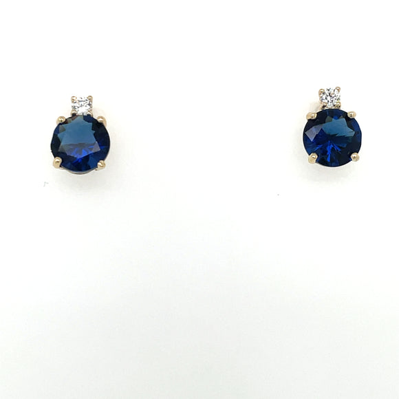 9ct Gold Sapphire & CZ Stud Earrings GES094
