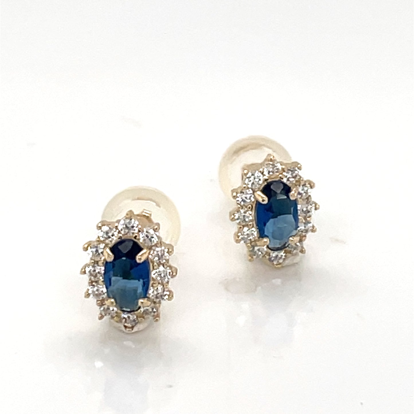 9ct Gold Sapphire CZ Oval Halo Earrings GES105