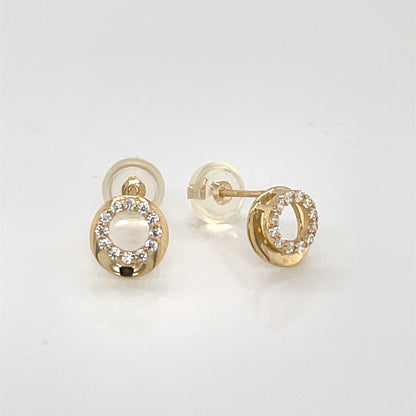 9ct Gold CZ Circle Stud  Earrings GEZ741