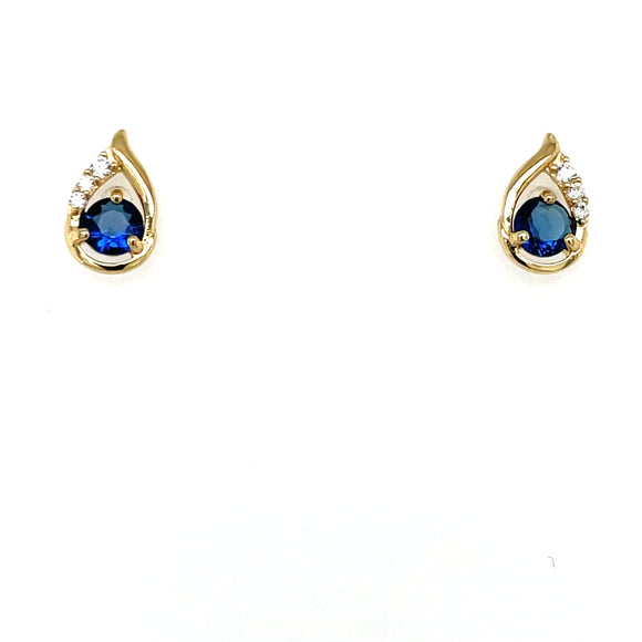 9ct Gold Sapphire & CZ Tiny Teardrop Earrings GES095