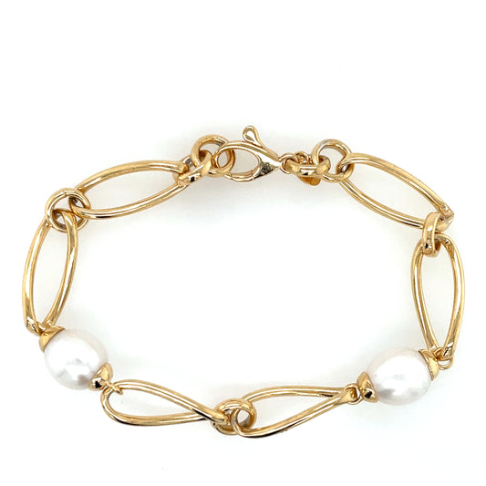 Gold Plated Silver Italian Pearl Link Bracelet JES194GB
