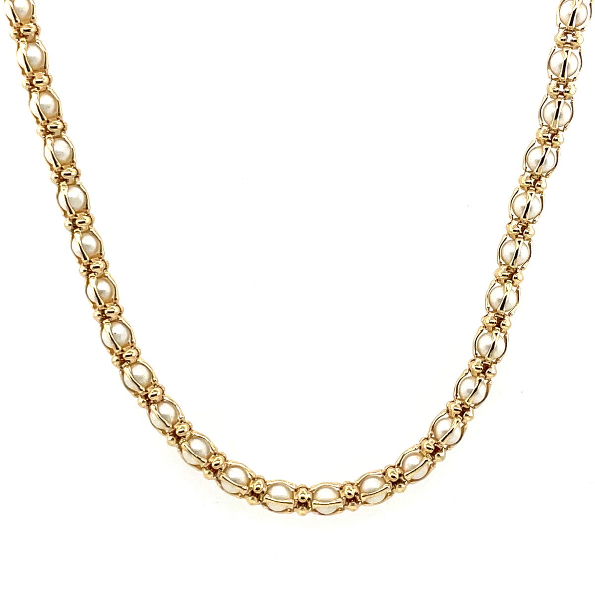 Gold Plated Silver Italian Pearl Chain Necklace JES197GN