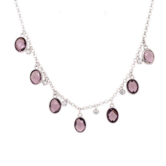 Sterling Silver Italian Amethyst Droplet Necklace JES214A