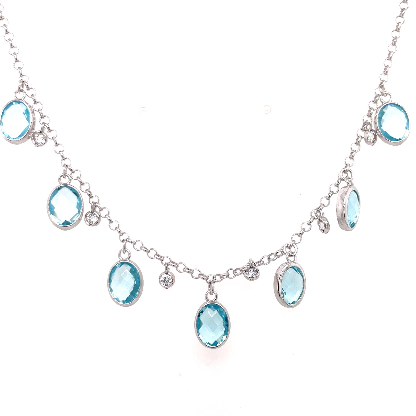 Sterling Silver Italian Blue Topaz Droplet Necklace JES214BT