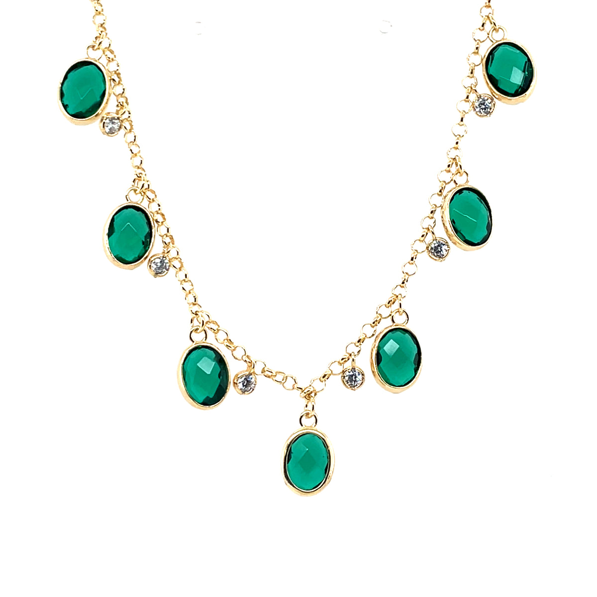 Gold Plated Silver Green CZ Multi Drop Necklace JES214GN