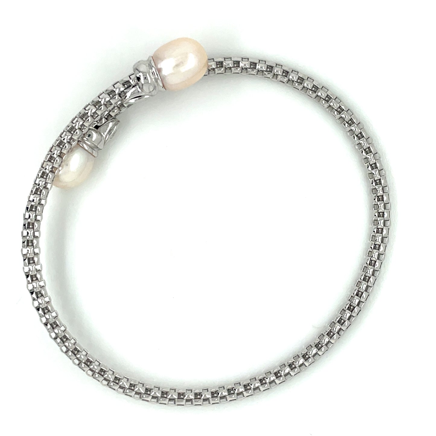 Sterling Silver Italian Pearl Wraparound Torc Bangle JES29P