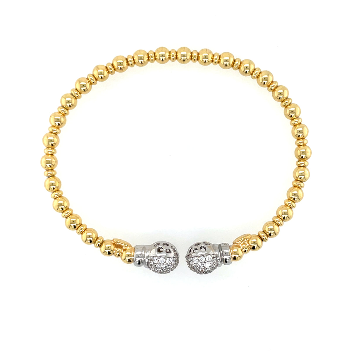 Gold Plated Silver Italian CZ Caps Torc Bangle JES47G