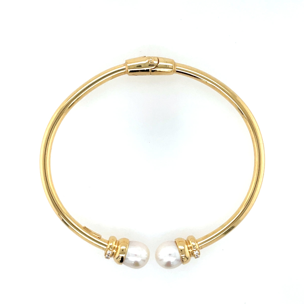Gold Plated Silver Italian Pearl Hinged Torc Bangle JES126GP
