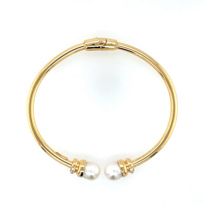 Gold Plated Silver Italian Pearl Hinged Torc Bangle JES126GP