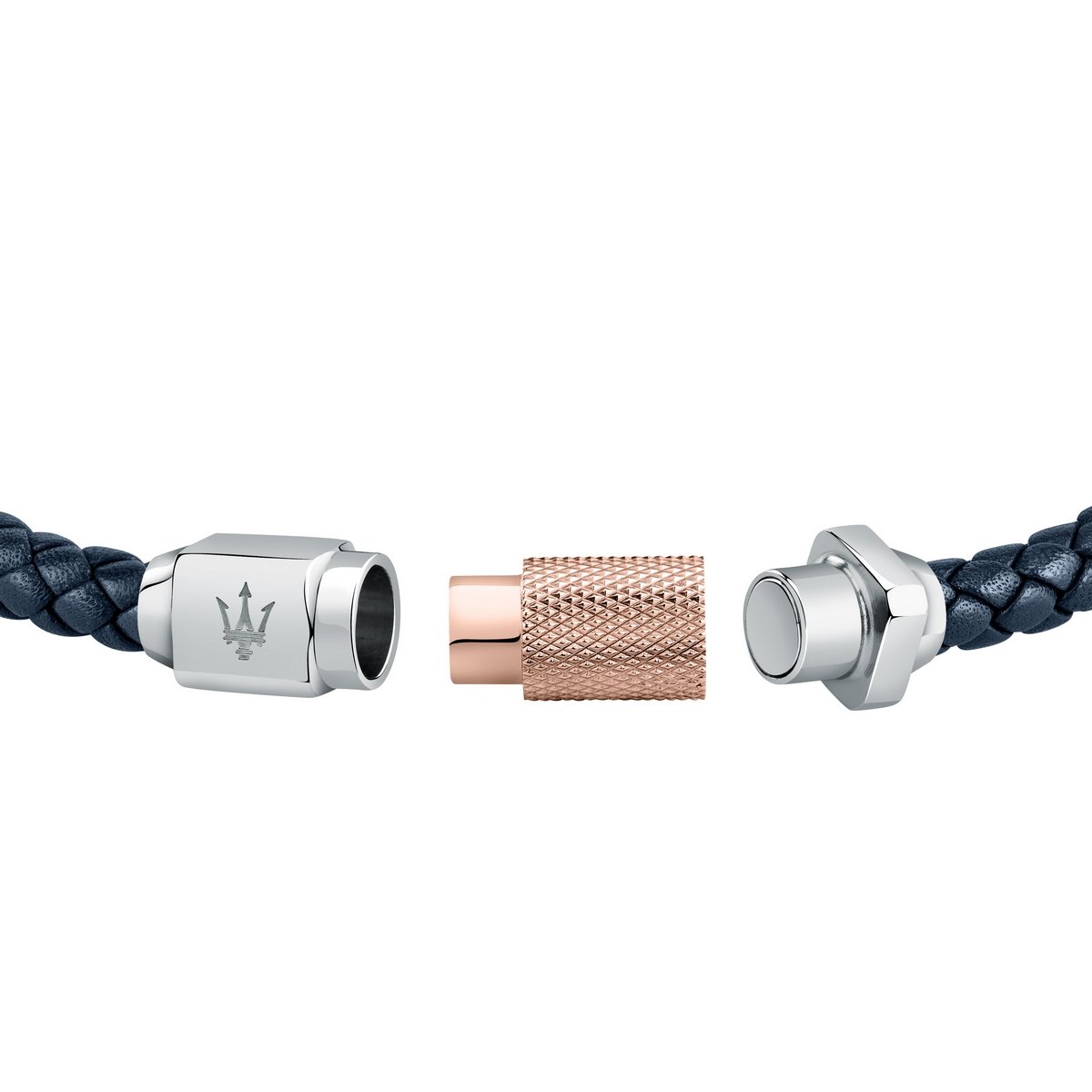 MASERATI JEWELS SILVER, BLUE LEATHER BRACELET JM223AVE16