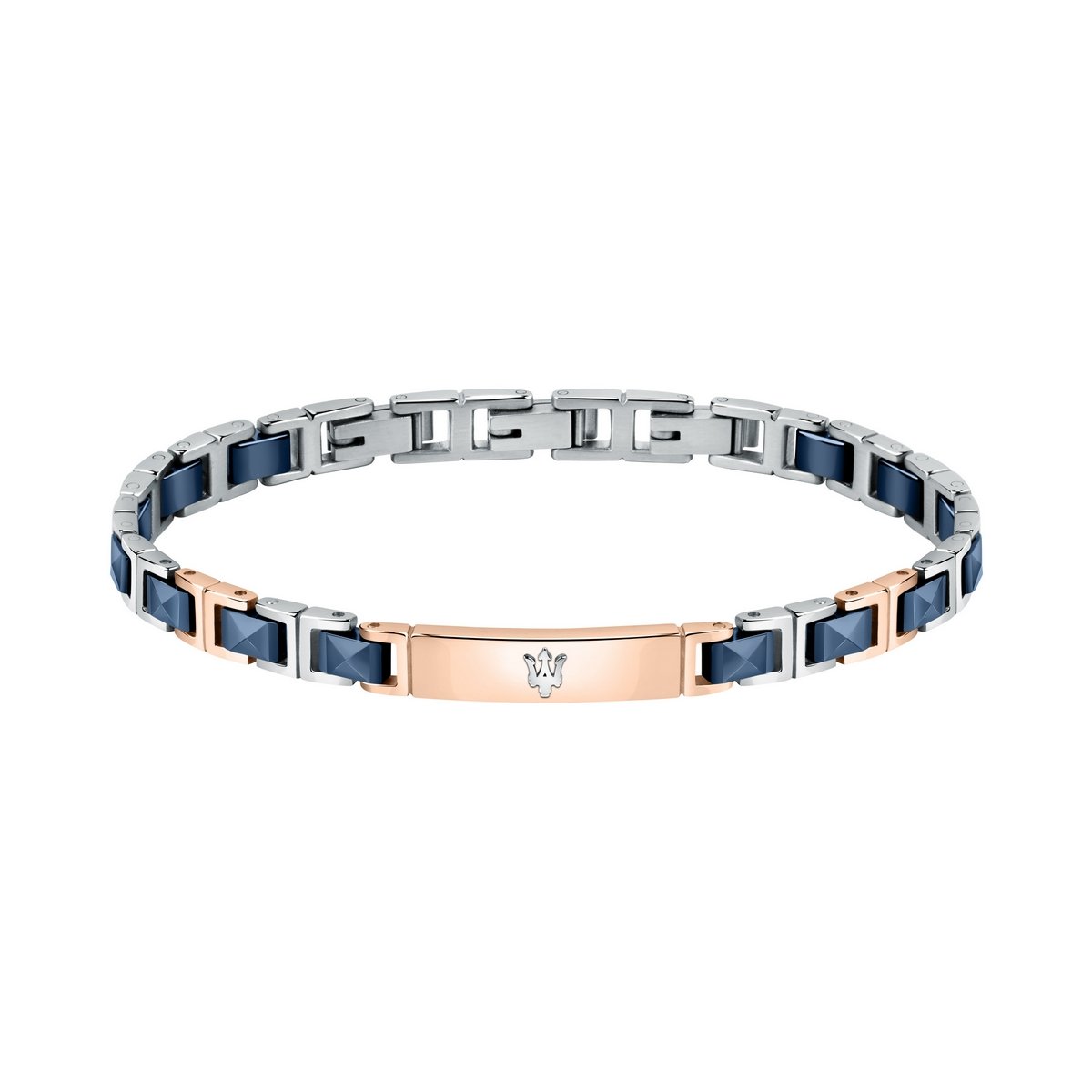 MASERATI JEWELS SILVER, ROSE GOLD, BLUE BRACELET 22cm