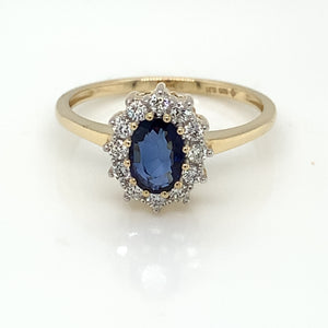 14ct Gold Sapphire & Diamond 0.21ct Cluster Ring GRS237
