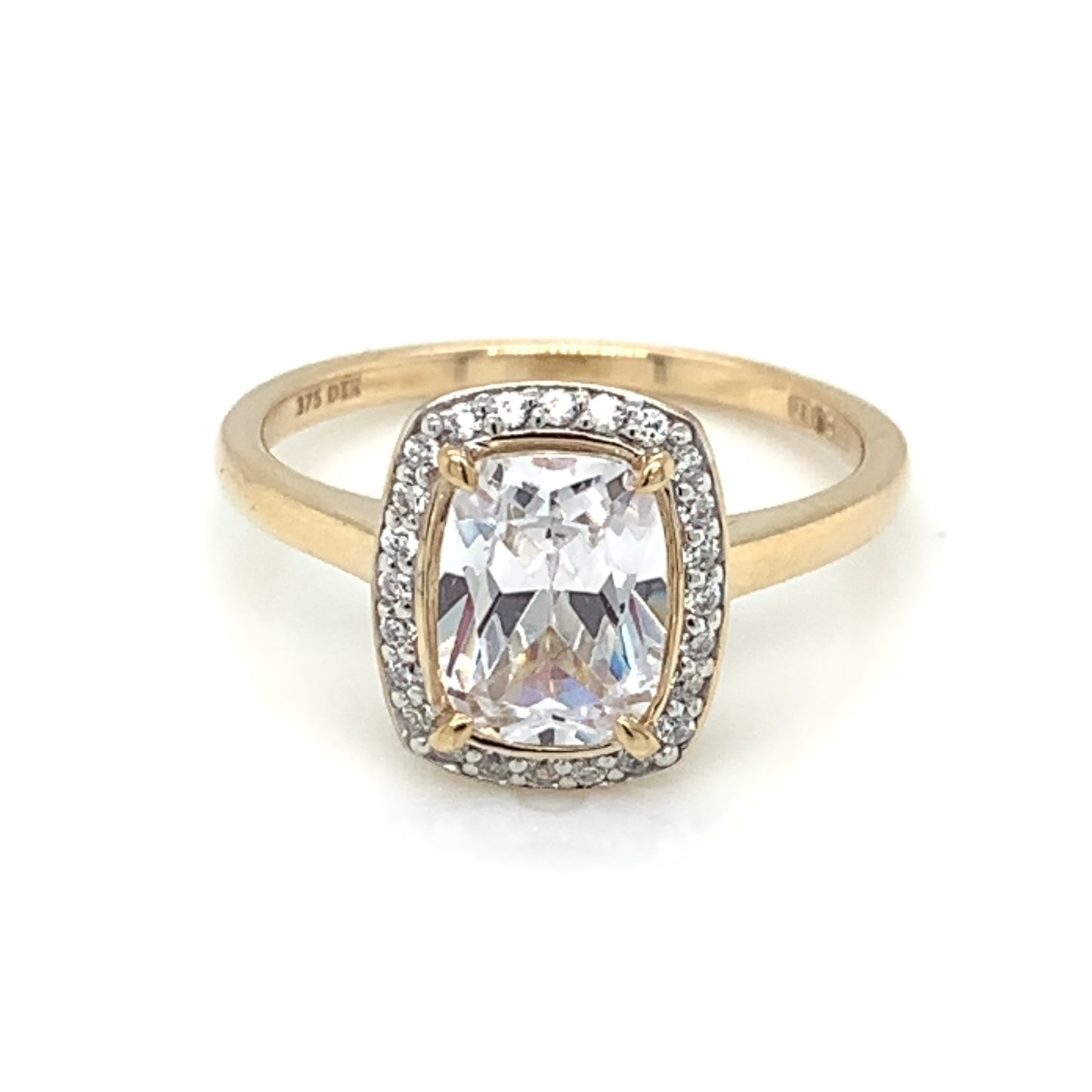 9ct Gold CZ Cushion Halo Ring GRZ303