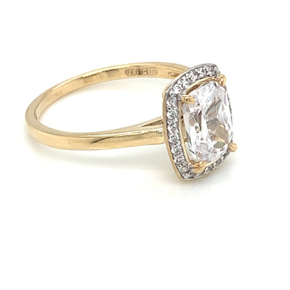 9ct Gold CZ Cushion Halo Ring GRZ303