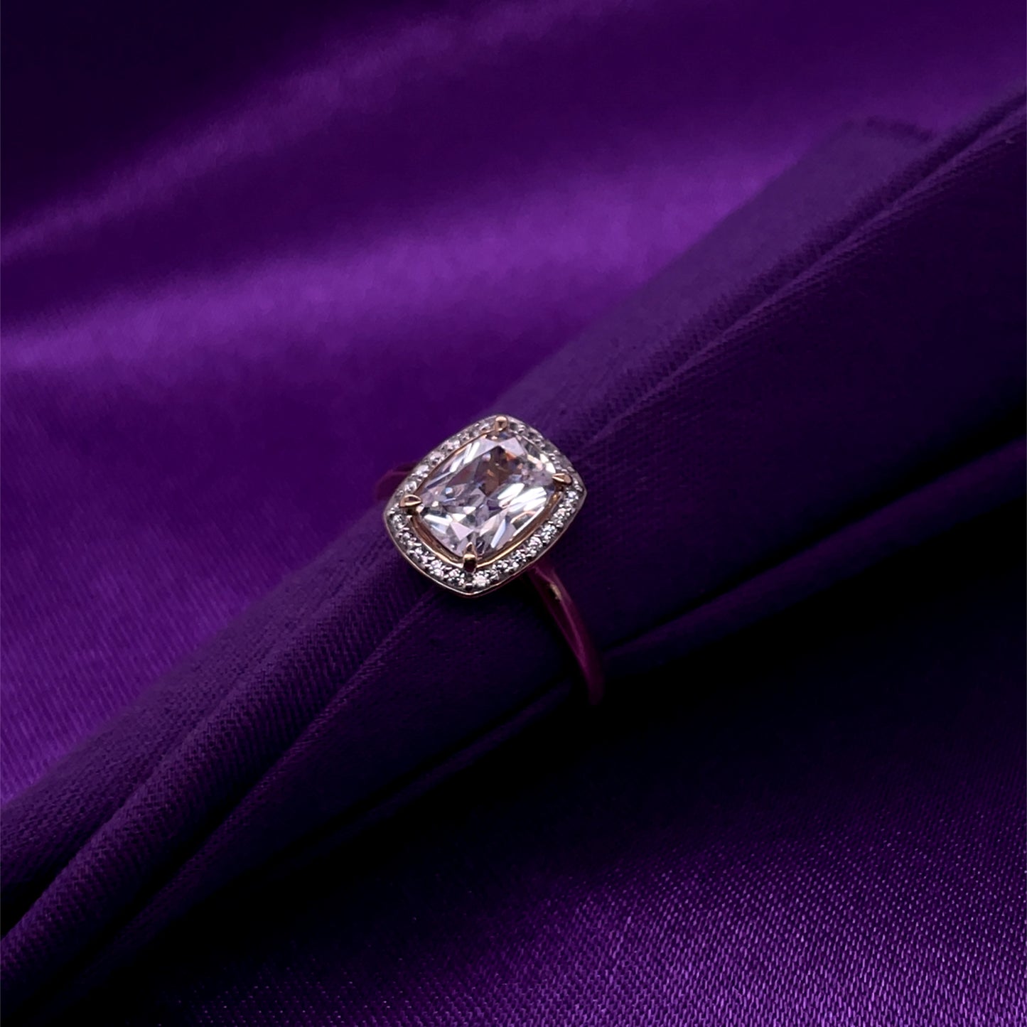9ct Gold CZ Cushion Halo Ring GRZ303