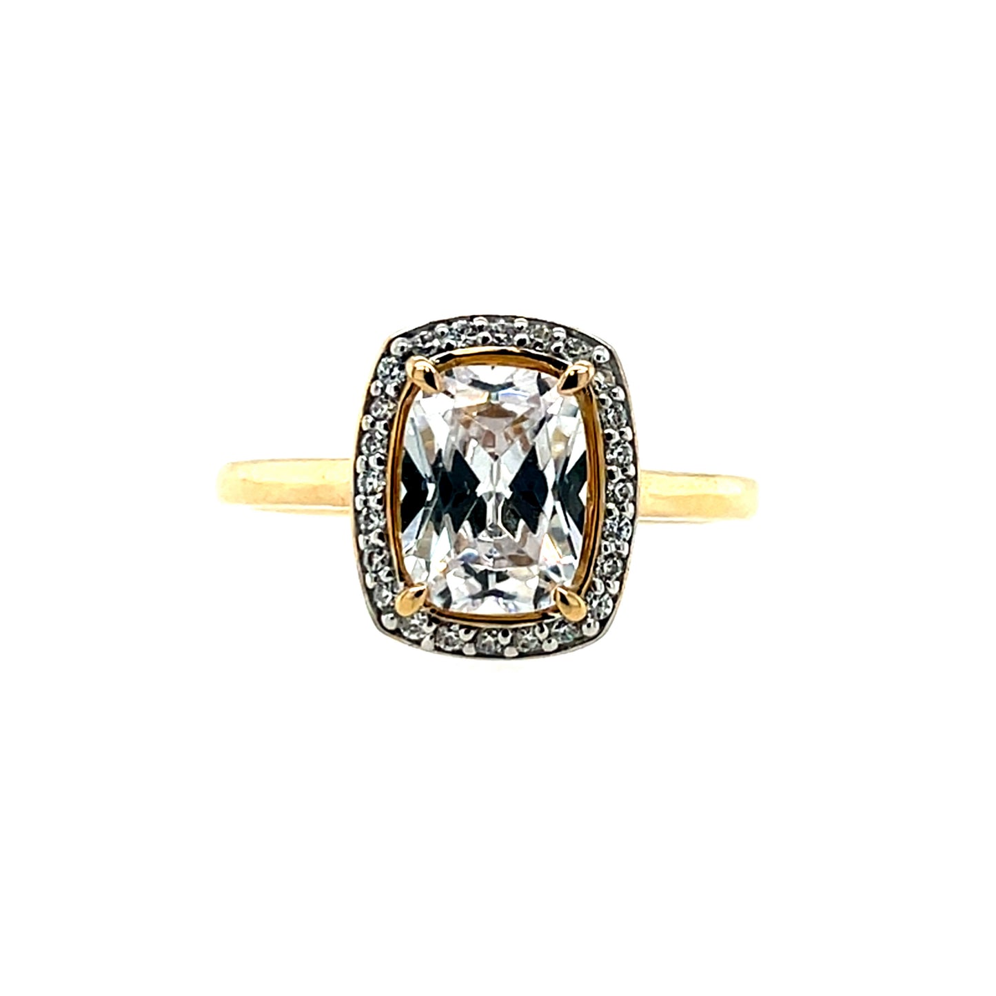 9ct Gold CZ Cushion Halo Ring GRZ303