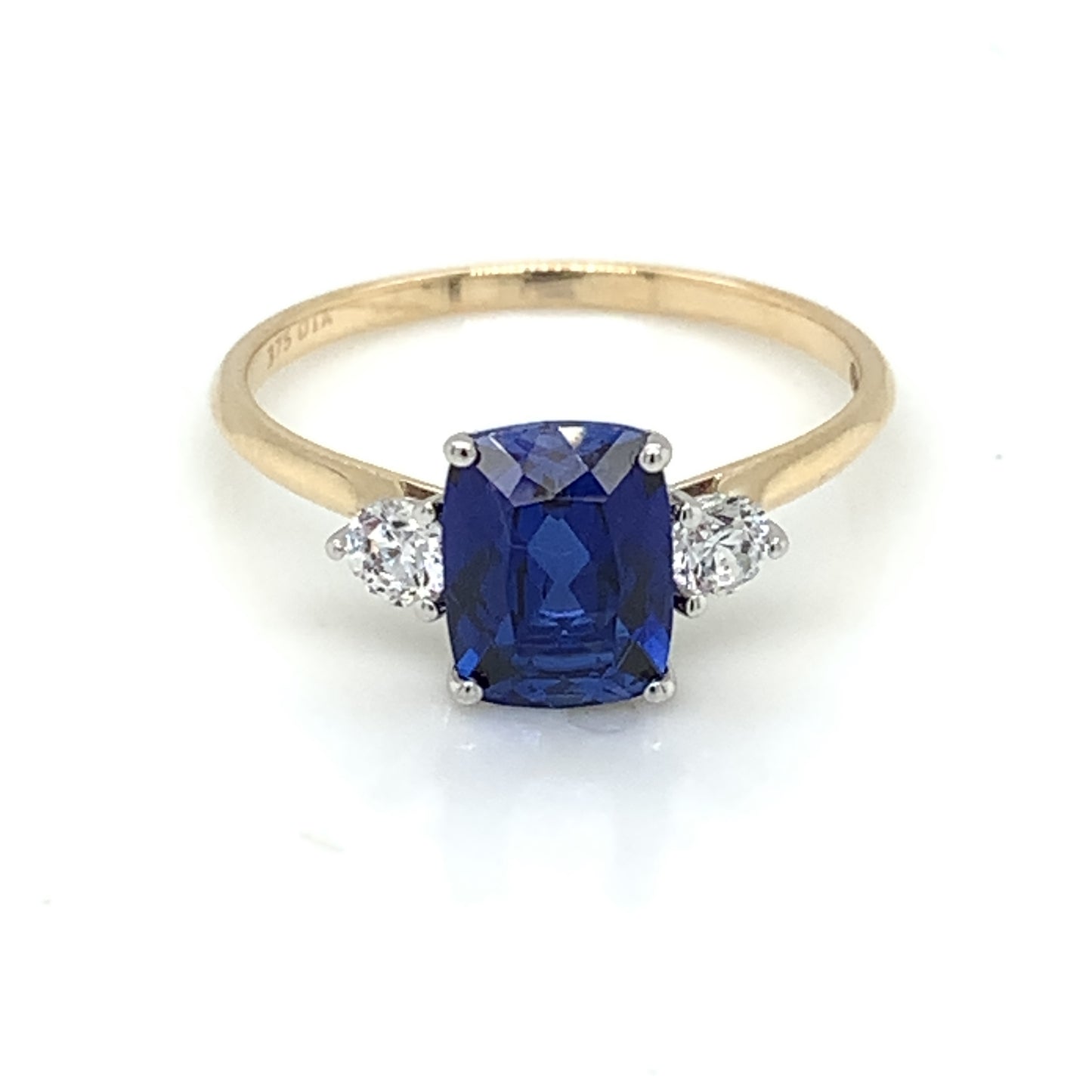 9ct Gold Created Cushion Sapphire & CZ Ring GRS267