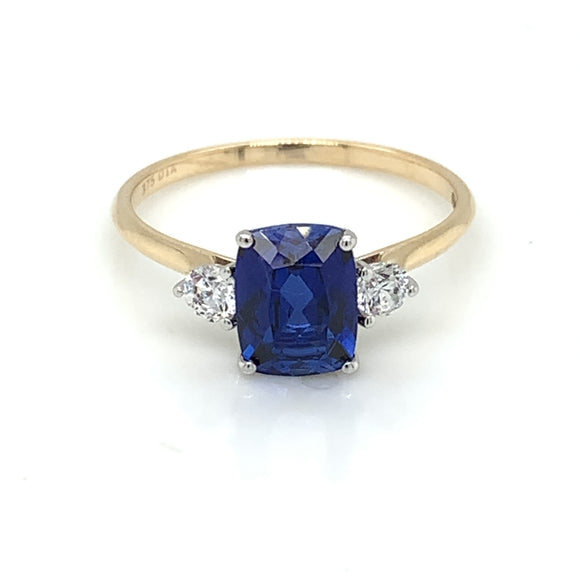 9ct Gold Created Cushion Sapphire & CZ Ring GRS228