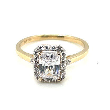 9ct Gold CZ Rectangular Halo Ring GRZ310