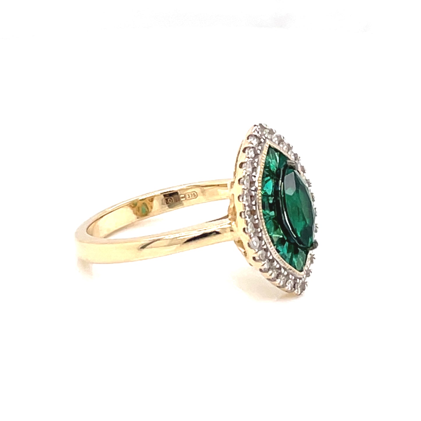 9ct Gold Created Emerald & Diamond Marquise Ring GRE139