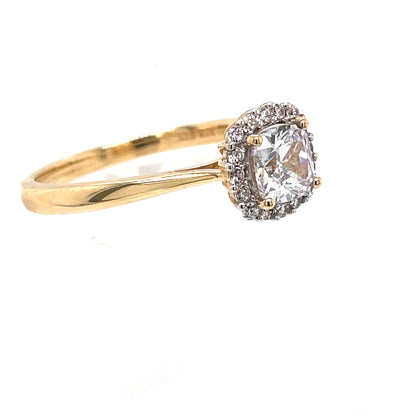 9ct Gold CZ Cushion Halo Ring GRZ328