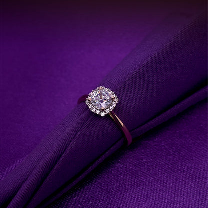 9ct Gold CZ Cushion Halo Ring GRZ328