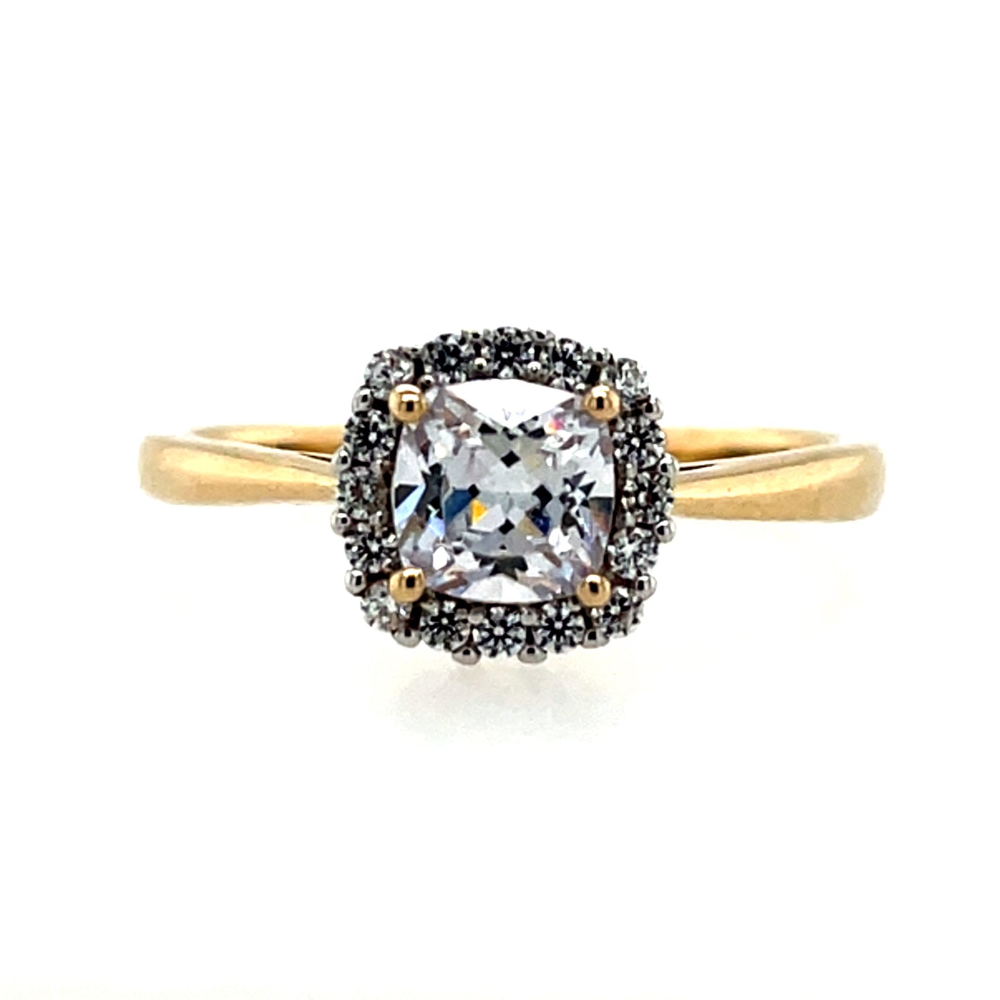 9ct Gold CZ Cushion Halo Ring GRZ328