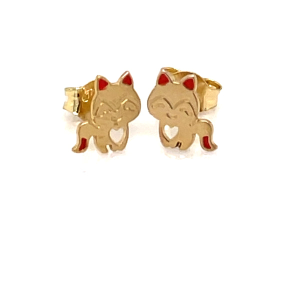 9ct Gold Love Kitty Stud Earrings GE923