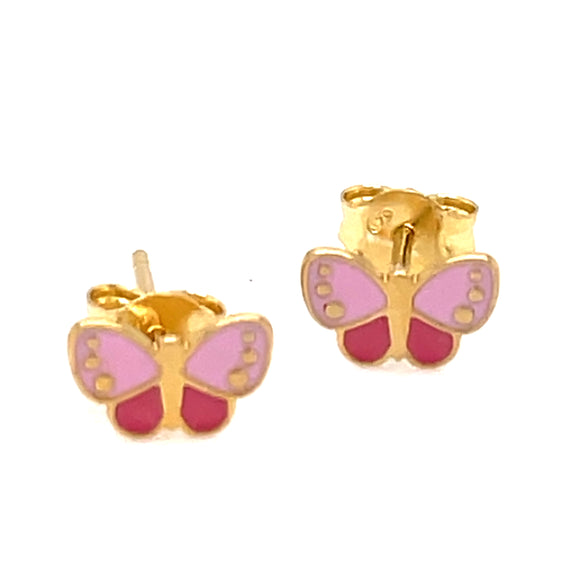9ct Gold Butterfly Enamel Stud Earrings GE924