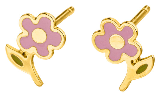 9ct Gold Pink Flower Stud Earrings GE985