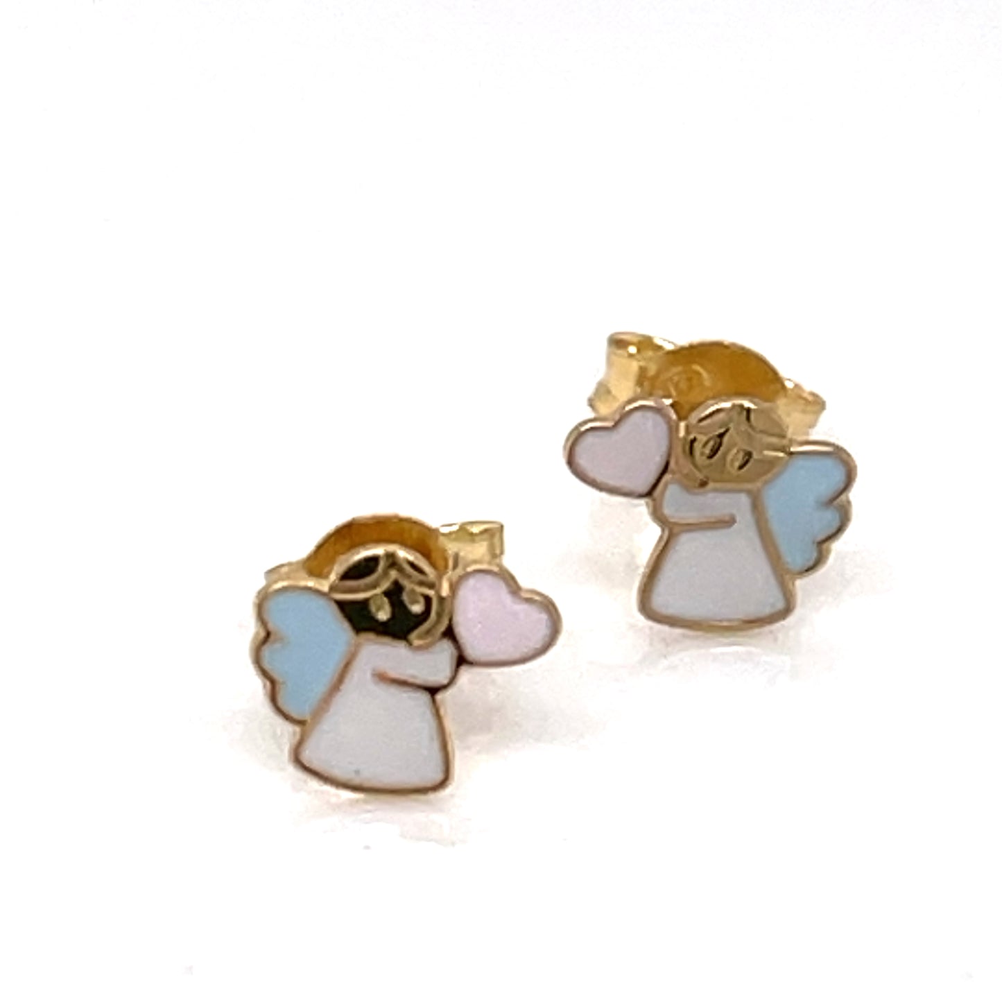 9ct Gold Angel Enamel Stud Earrings GE922