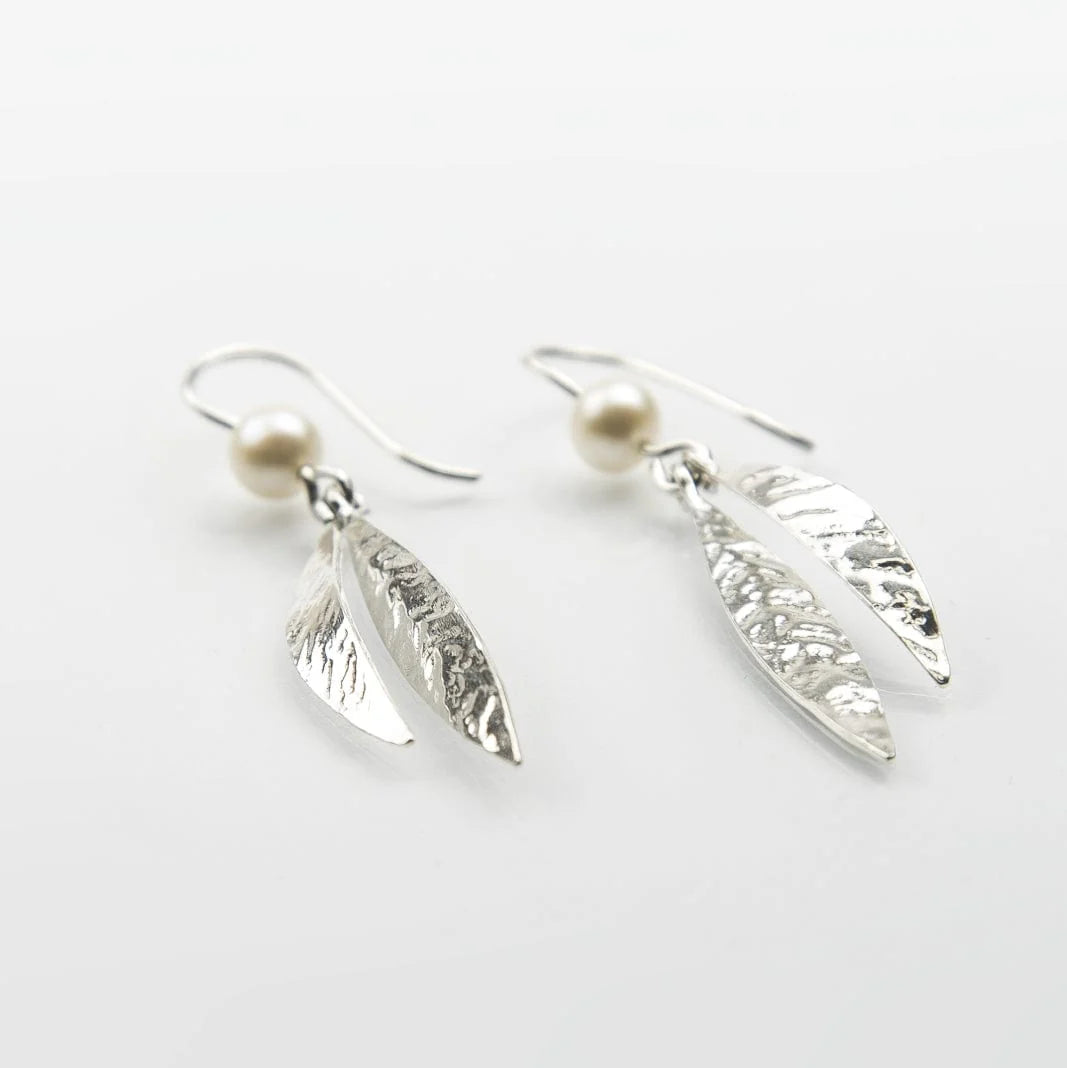 Martina Hamilton Leaf Sterling Silver and Pearl Double  Drop Earrings LFBB1B