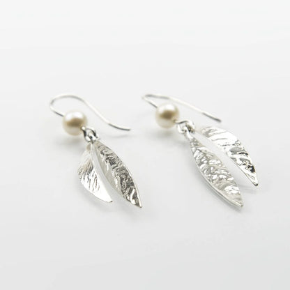 Martina Hamilton Leaf Sterling Silver and Pearl Double  Drop Earrings LFBB1B