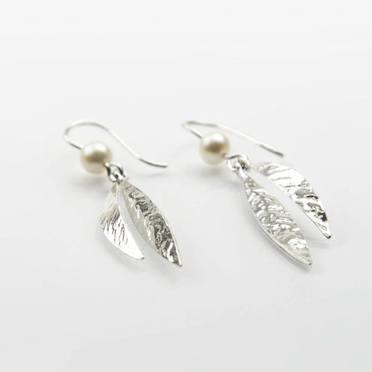Martina Hamilton Leaf Sterling Silver and Pearl Double  Drop Earrings LFBB1B