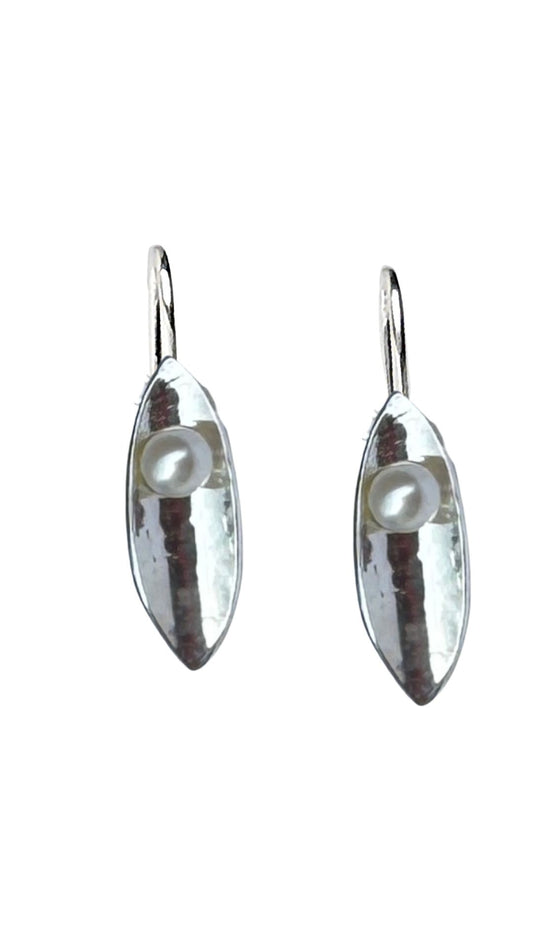 Martina Hamilton Leaf Sterling Silver and Pearl Drop Earrings Medium LFC2B