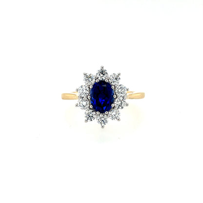 9ct Gold Lab Grown Sapphire & Diamond 1.00ct Cluster Ring GRS281