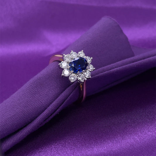 9ct Gold Lab Grown Sapphire & Diamond 1.00ct Cluster Ring GRS281