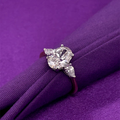 9ct Yellow Gold Lab Grown 2.40ct Oval/Pear Diamond Trilogy Ring T83