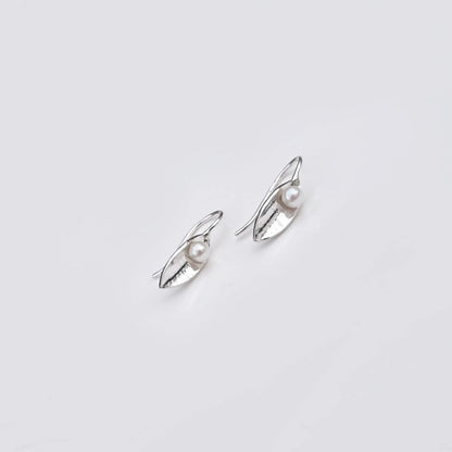 Martina Hamilton Leaf Sterling Silver and Pearl Drop Earrings Small LFB2B