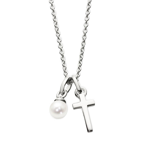 Little Star Silver Maude Cross And Pearl Necklace LSN0525