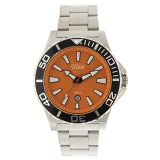 Telstar Men's Steel Orange Dial 200m Bracelet Watch