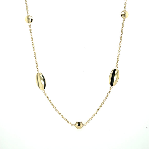 9ct Gold Handmade Oval & Round Bead Necklet GN185