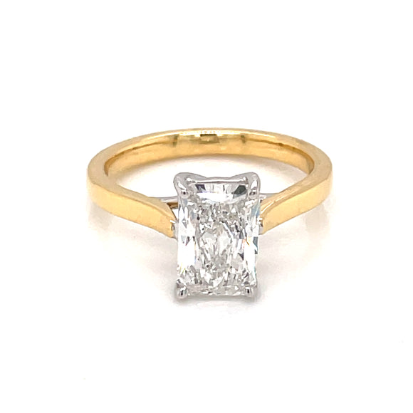 18ct Yellow Gold Lab Grown Radiant 2.01ct Solitaire Diamond  Ring MI/R/223